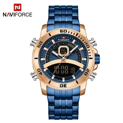 NAVIFORCE NF9181 Watches Men Stainless Steel Sports Male Clock Digital Quartz Military Man LED Wristwatch